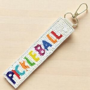 Pickleball Sequin Seed Bead Bag Charm Key Chain Strap